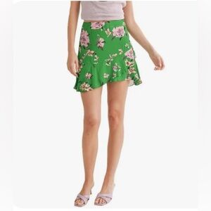 Sage The Label Ruffled Mini Green Floral Skirt